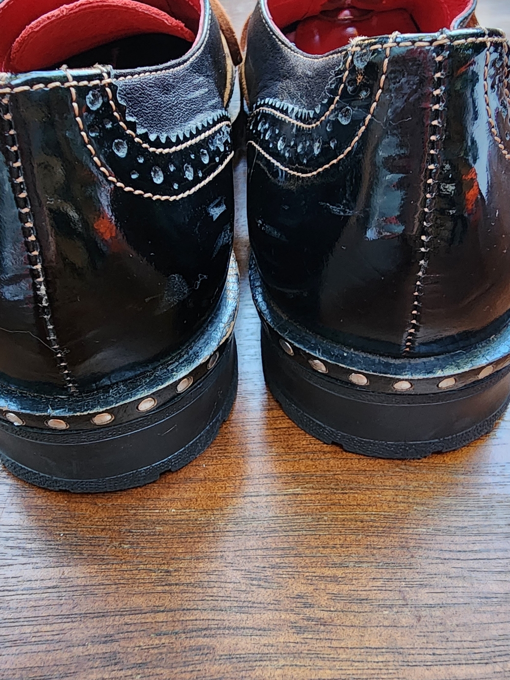 Girotti Custom Leather Oxford Brogues Black Patent Leopard Studded 39 - Picture 10 of 15